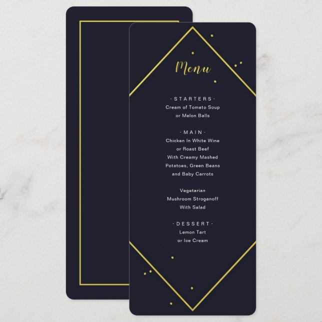 Modern Navy Gold Geometric Menu Invitation (Front/Back)