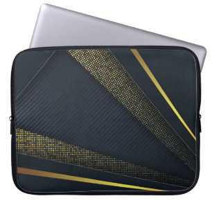 Modern Navy-Gold Halftone Pattern Laptop Sleeve