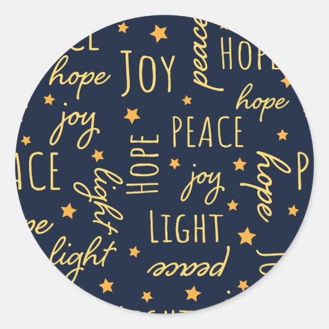 Modern Navy & Gold Joyful Christmas Script Classic Round Sticker (Front)
