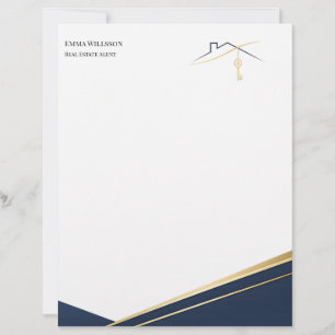 Modern Navy Gold Luxury Realtor Elegant Realtor  Custom Letterhead