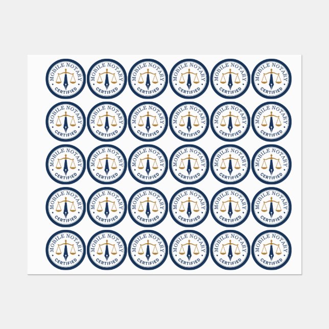 Modern Navy Gold Mobile Notary Logo Stamp 30x (Sheet)