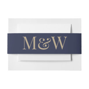 Modern Navy Gold Monogram Initials Blue Wedding Invitation Belly Band