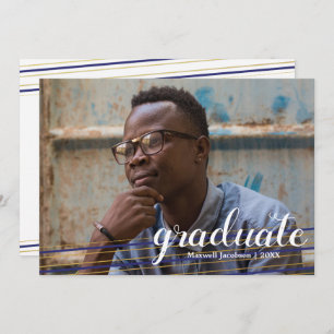 Modern Navy & Gold Striped Graduate Party Cards