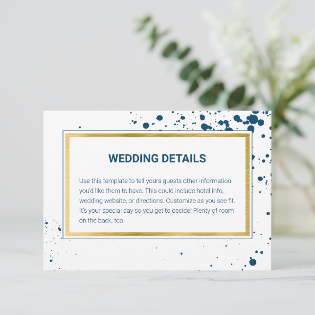 Modern Navy Gold Wedding Details Enclosure Card (Standing Front)