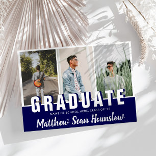 Modern Navy Graduate 3 Photo Collage Graduation Announcement