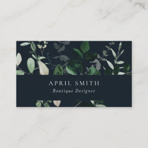 Modern Navy Green Leafy Tropical Foliage Fern Business Card