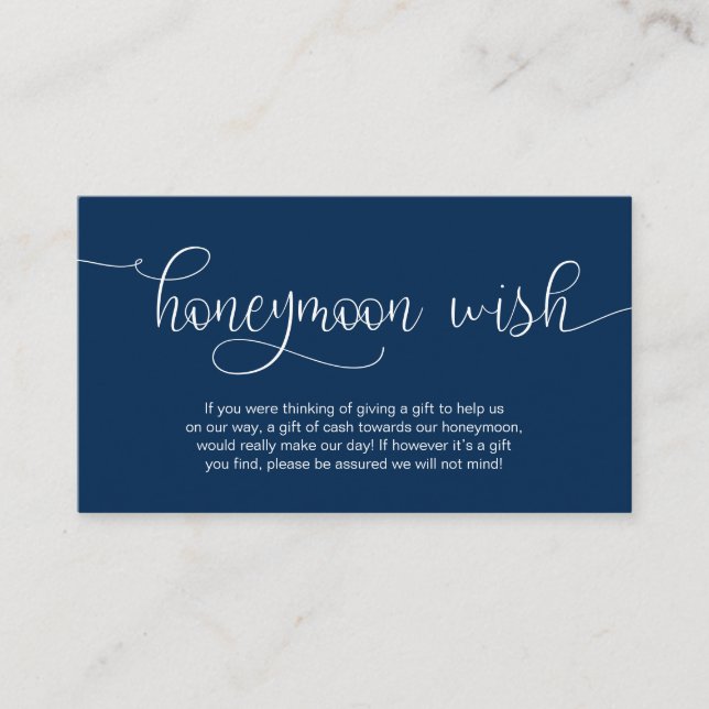 Modern Navy Hand Lettered design, Honeymoon Wish Enclosure Card (Front)