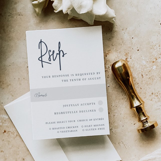 Modern Navy Handwritten Script Wedding Meal Choice RSVP Card (Creator Uploaded)
