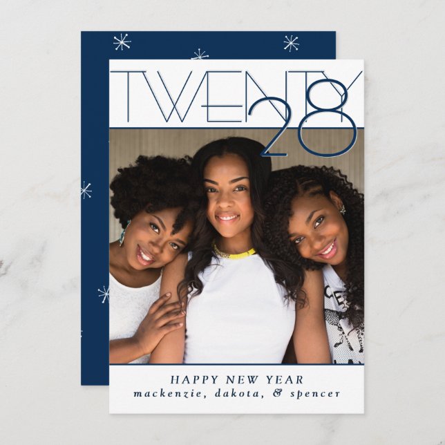 Modern Navy Happy New Years | Chic Unique Photo Holiday Card (Front/Back)