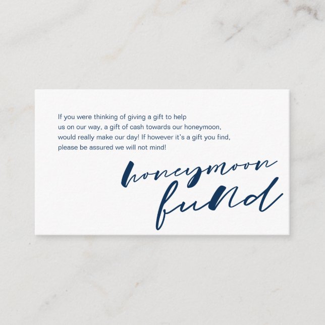 Modern Navy ink minimalism font, Honeymoon Fund Enclosure Card (Front)