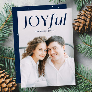 Modern Navy Joyful Photo Holiday Card