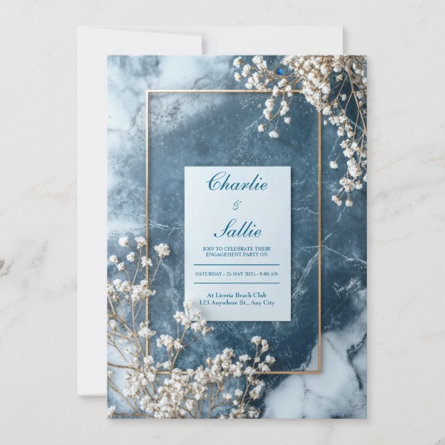 Modern Navy Marble Wedding Invitation (Front)