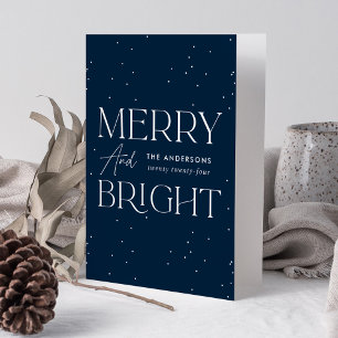 Modern Navy Merry and Bright Non-Photo Holiday Card
