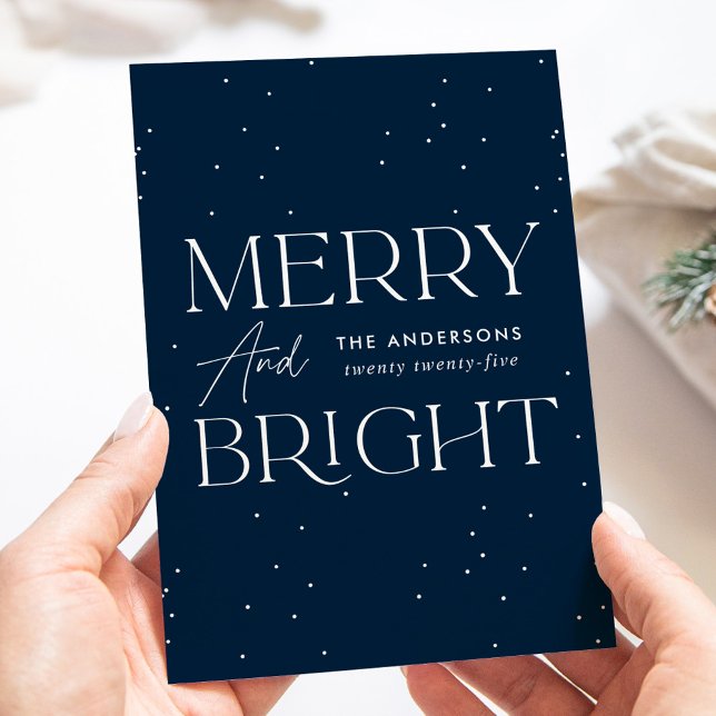 Modern Navy Merry and Bright Non-Photo Holiday Card (Creator Uploaded)