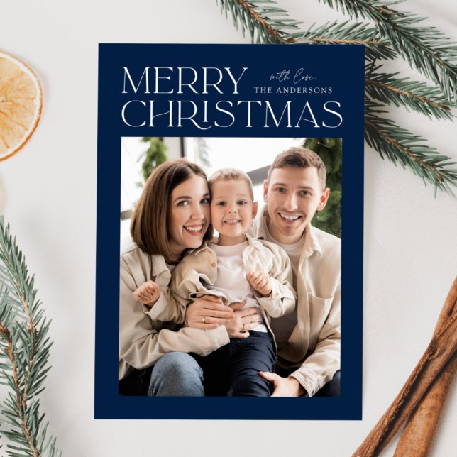 Modern Navy Merry Christmas Photo Holiday Card (Creator Uploaded)