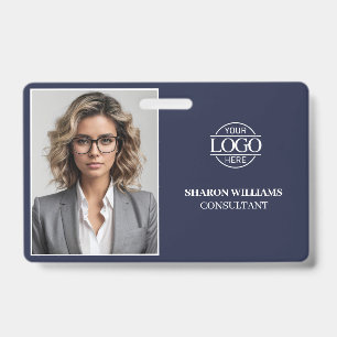 Modern Navy Minimalist Company Employee Photo ID Badge