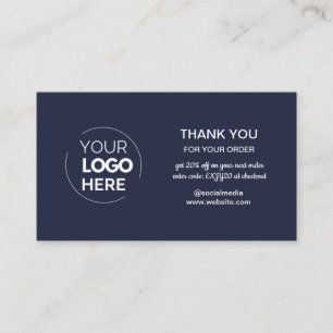 Modern Navy Minimalist Logo Order Thank You Business Card