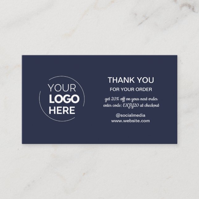Modern Navy Minimalist Logo Order Thank You Business Card (Front)