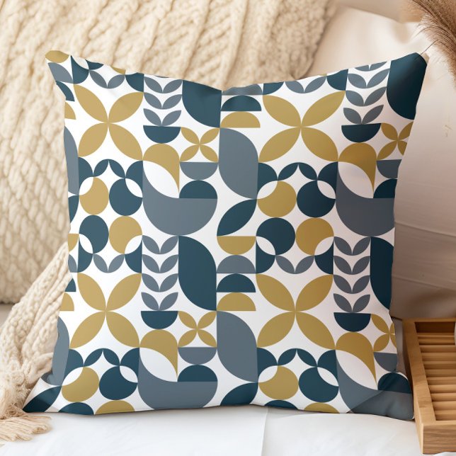 Modern Navy Mustard Abstract Geometric Pattern Cushion (Creator Uploaded)