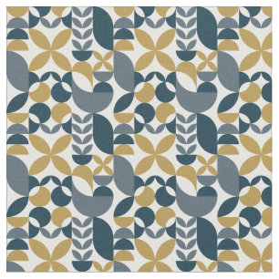 Modern Navy Mustard Abstract Geometric Pattern Fabric