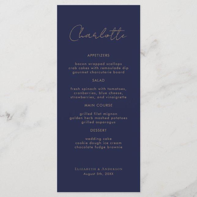 Modern Navy Name Place Card Wedding Dinner Card (Front)