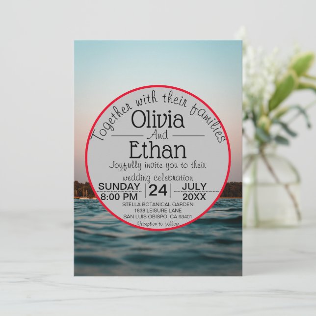 Modern navy nautical Wedding Invitation (Standing Front)