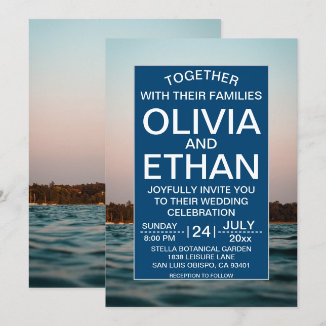 Modern navy nautical Wedding Invitation (Front/Back)