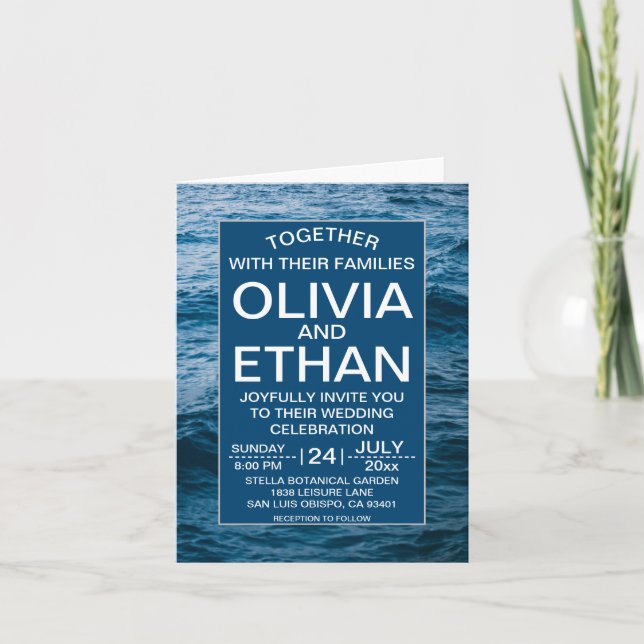 Modern navy nautical wedding invitation (Front)