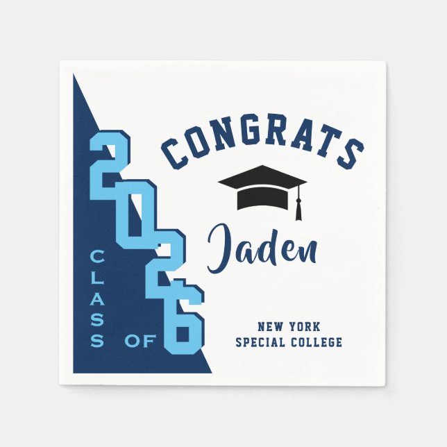Modern  Navy Pink Graduation Party Napkin (Front)