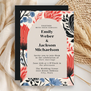 Modern Navy Red Cream Arch Wedding  Invitation