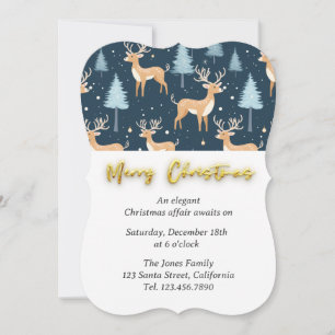 Modern Navy Reindeer Snowflake Christmas Invitation