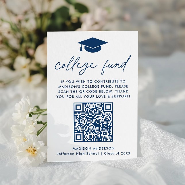 Modern Navy Script Graduation College Fund Enclosure Card (Creator Uploaded)