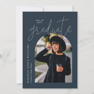 Modern Navy Silver Arch Graduation Invitation