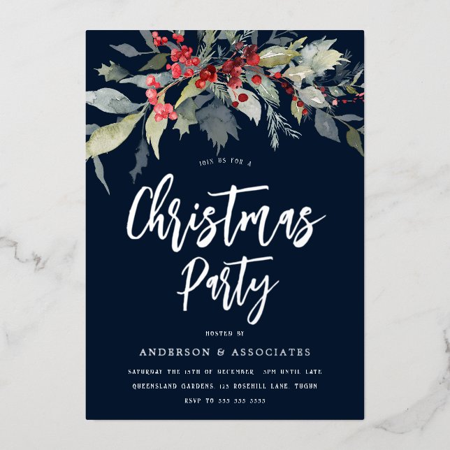 Modern Navy & Silver Holiday Christmas Party (Front)