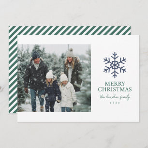 Modern Navy Snowflake Christmas Photo Holiday Card