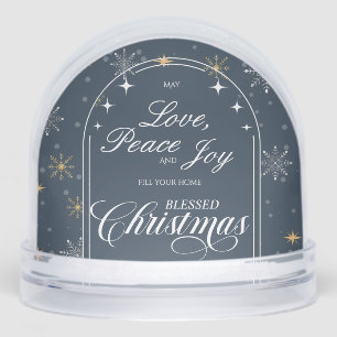 Modern Navy Snowflake Christmas Photo Snowglobe