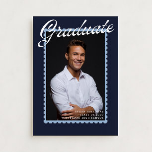 Modern Navy Stamp Graduation Announcement