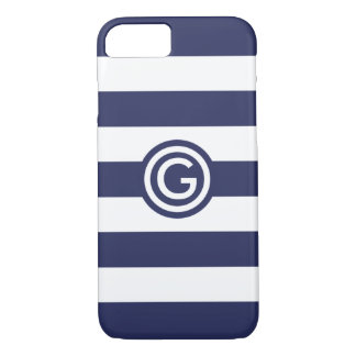 Modern Navy Stripe Monogram Clear iPhone Case