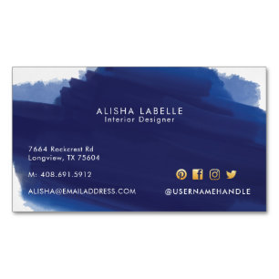 Modern Navy Watercolor Wash Brush Stroke Magnetic Business Card