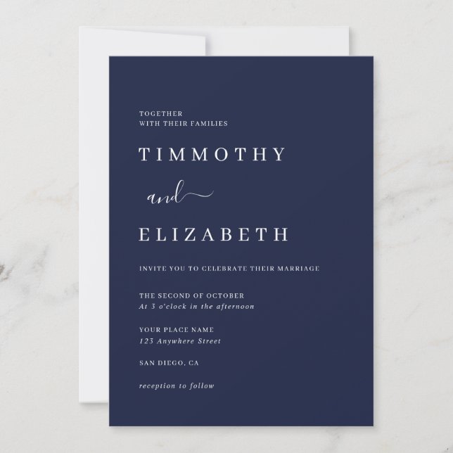 Modern Navy Wedding Invitation (Front)