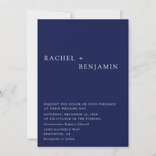 Modern Navy Wedding Minimal Elegant Blue Names Invitation