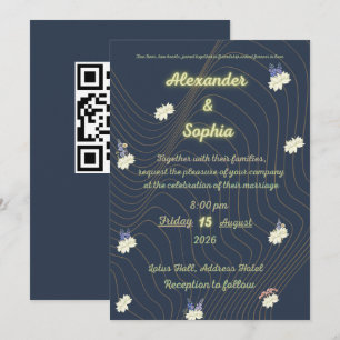 Modern Navy & White Floral Engagement Party Invitation