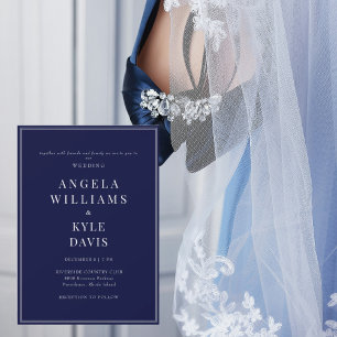 Modern Navy & White text No Parents Wedding  Invitation