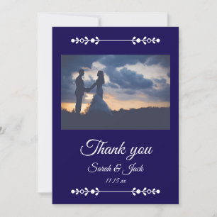 Modern Navy & White Wedding Flat Thank You Card