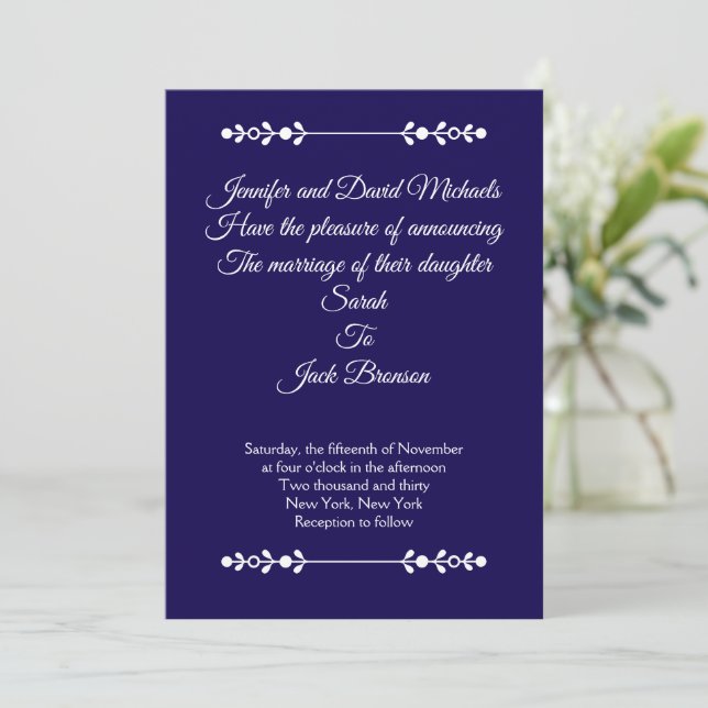 Modern Navy & White Wedding invitation (Standing Front)