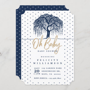 Modern Navy Willow Tree Baby Shower Invitation