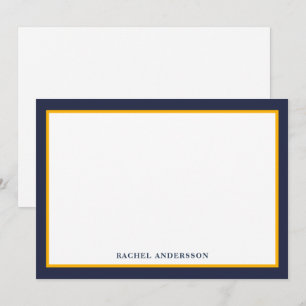 Modern Navy Yellow Double Border Note Card