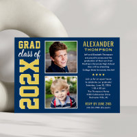 Modern Navy Yellow Two Photos Graduation Party