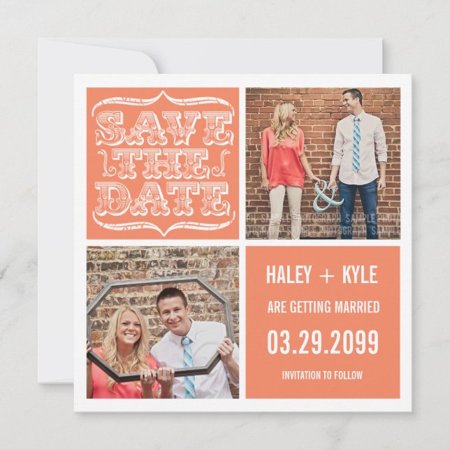 Modern Nectarine Orange Save the Date Photo Cards (Front)