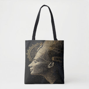 Modern Nefertiti Black and Gold Luxury Art Tote Ba Bag
